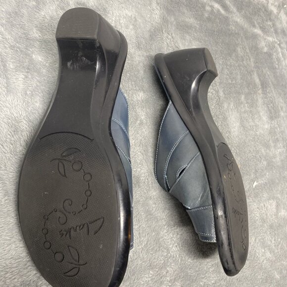 Clarks Womens Blue Strappy Heeled Slide Sandals Size US 7.5 Vtg Casual Office - Picture 5 of 10